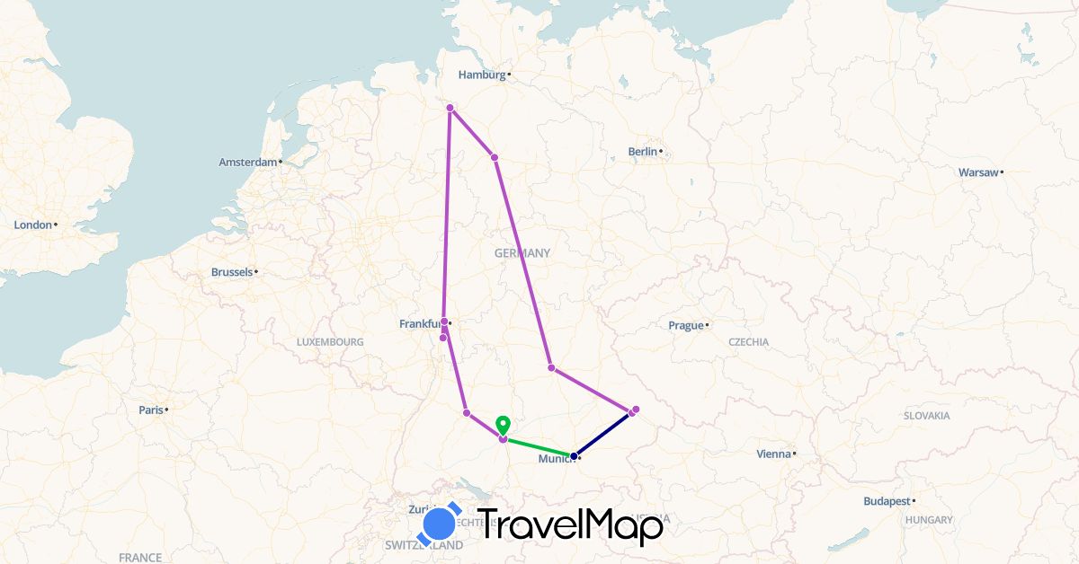 TravelMap itinerary: driving, bus, train in Germany (Europe)